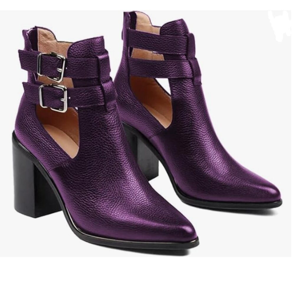 FOWT Purple Cut Out Ankle Boot Hollow out Open Side High Heels Bootie